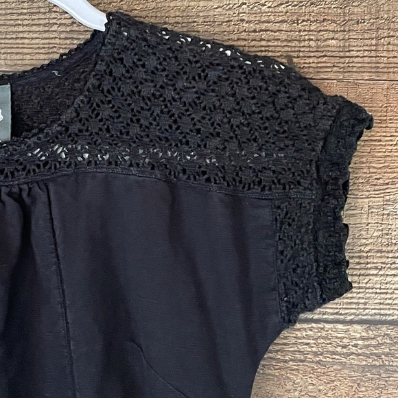 GIRLS From Savoy Black Linen Crochet Short Sleeve Dress Size Small 4-6 - Picture 3 of 11